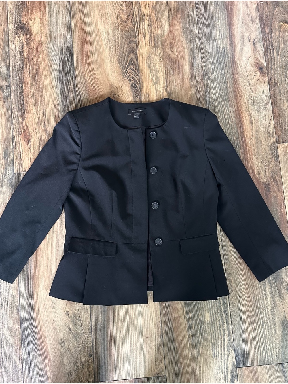 Ann Taylor Black Cropped Peplum Button Jacket